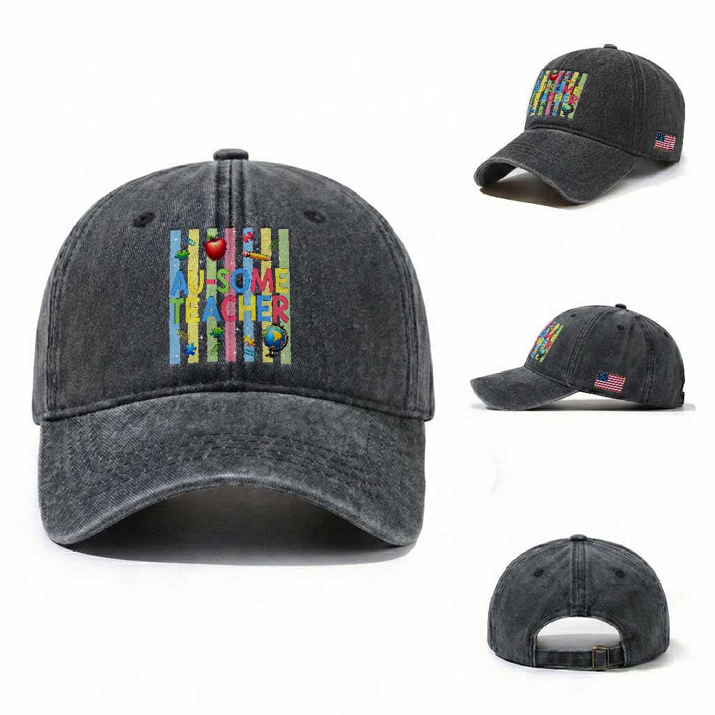 Special Ed Teacher Autism Acceptance Washed Cotton Baseball Cap Au Some Teacher
