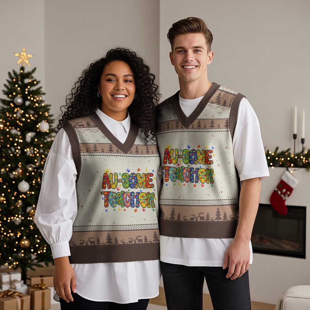 Autism Acceptance Special Education Teacher V-Neck Knit Sweater Vest Au Some Teacher