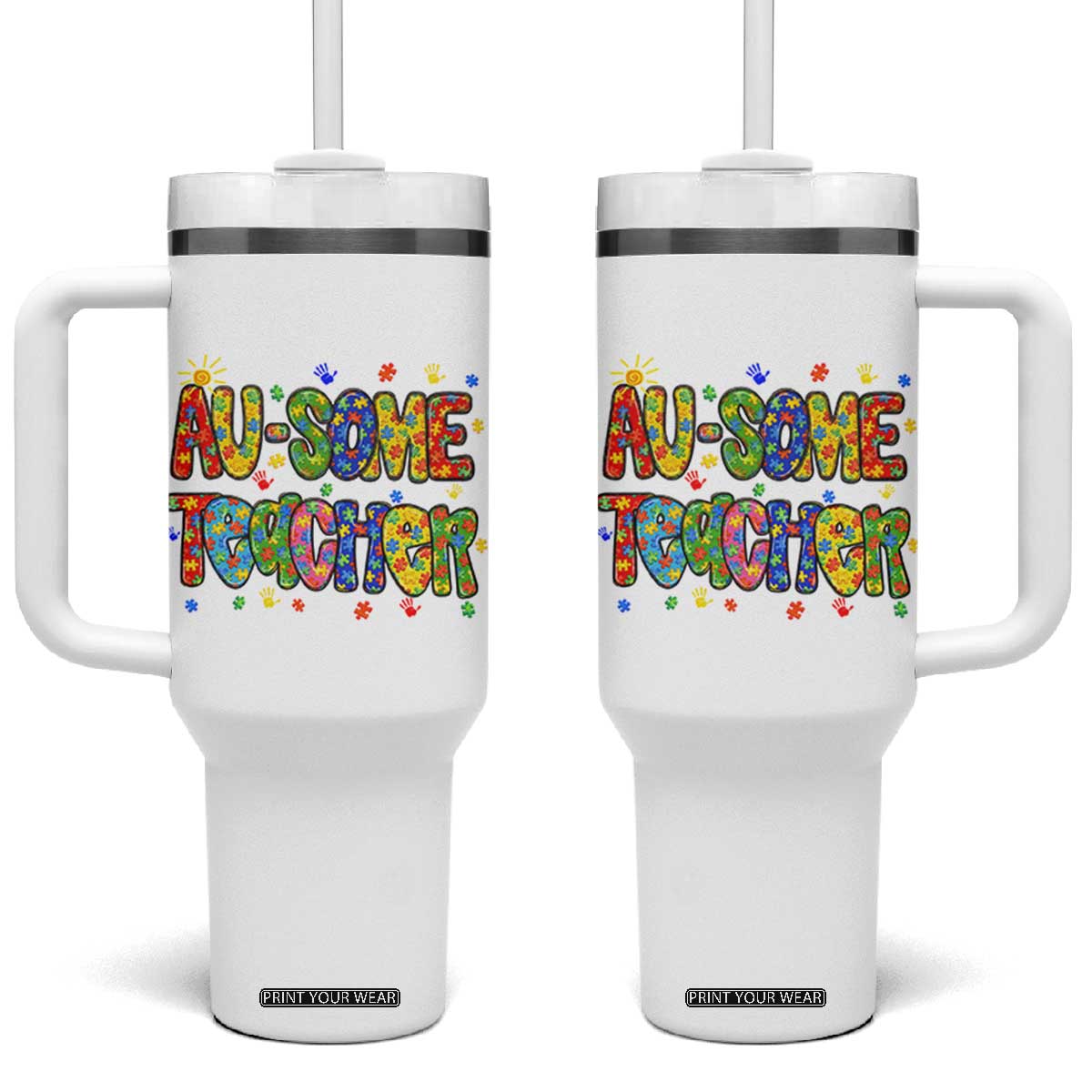 Autism Acceptance Special Education Teacher Tumbler With Handle Au Some Teacher