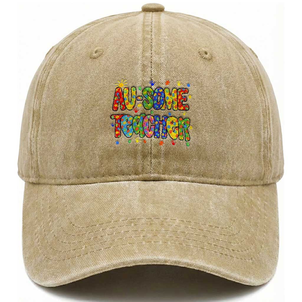 Autism Acceptance Special Education Teacher Washed Cotton Baseball Cap Au Some Teacher TS12 Print Your Wear