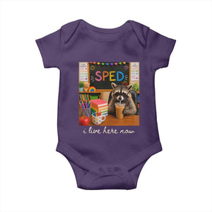 Funny SPED Raccoon Teacher Baby Onesie I Live Here Now
