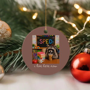 Funny SPED Raccoon Teacher Ceramic Ornament I Live Here Now