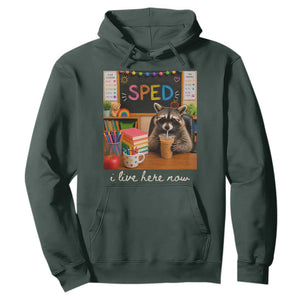 Funny SPED Raccoon Teacher Hoodie I Live Here Now