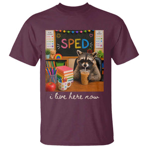 Funny SPED Raccoon Teacher T Shirt I Live Here Now