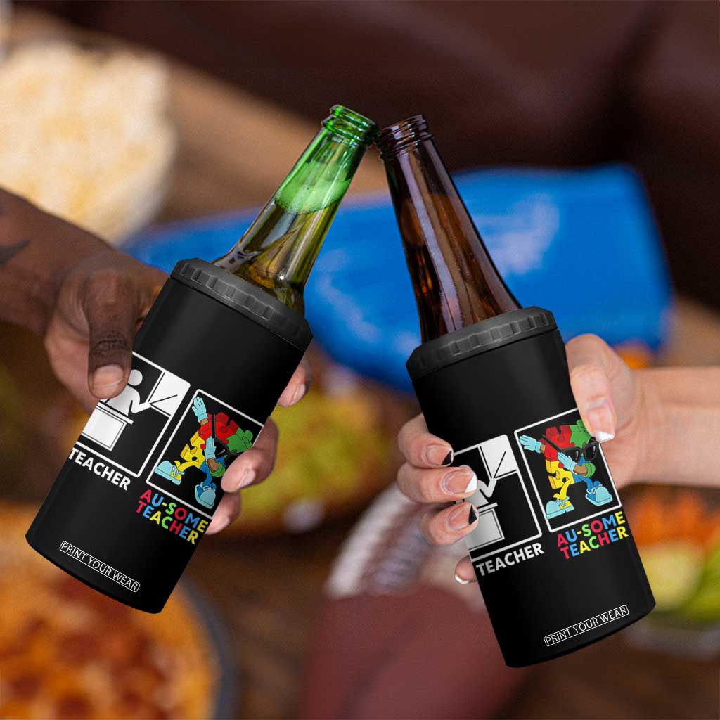Funny Au Some Teacher 4 in 1 Can Cooler Tumbler Autism Acceptance Special Education Gift
