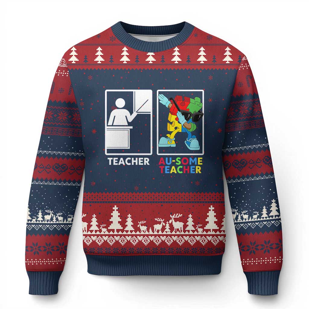 Funny Au Some Teacher Ugly Christmas Sweater Autism Acceptance Special Education Gift TS12 Navy Red Print Your Wear