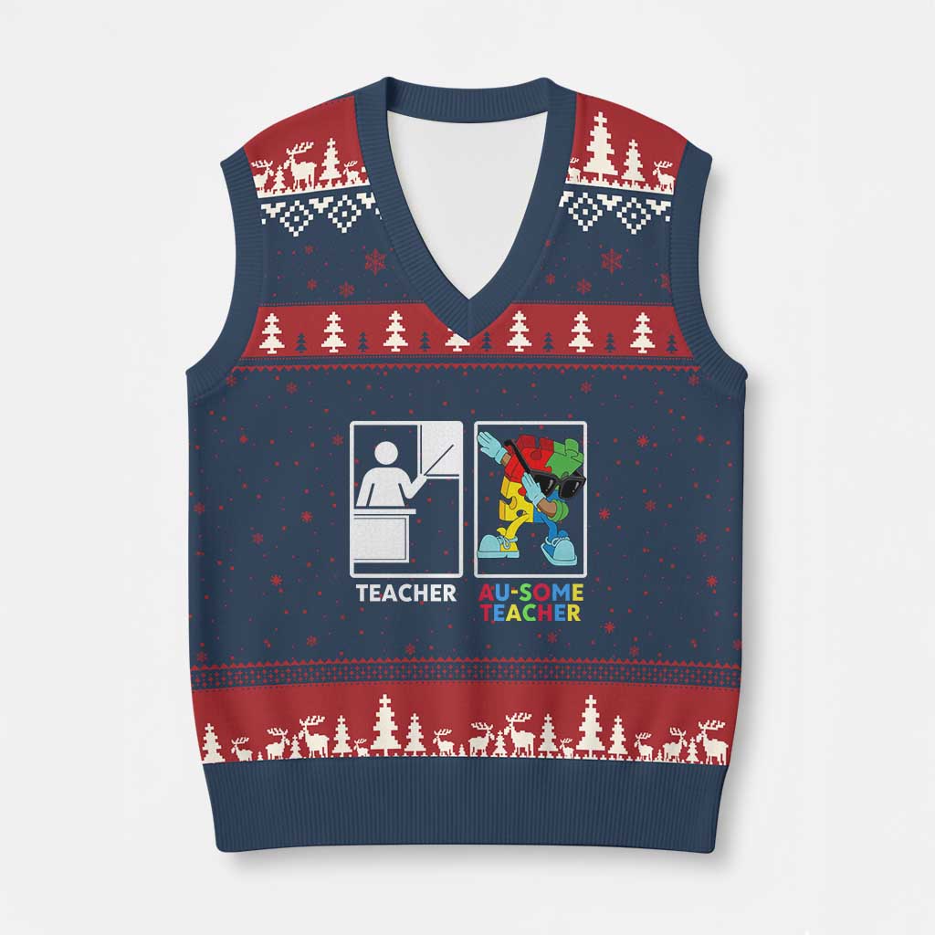 Funny Au Some Teacher V-Neck Knit Sweater Vest Autism Acceptance Special Education Gift