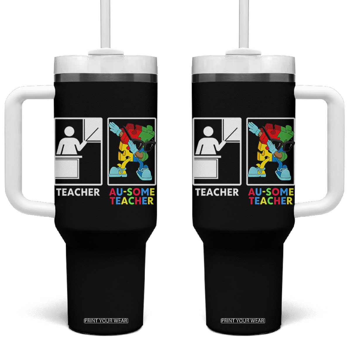 Funny Au Some Teacher Tumbler With Handle Autism Acceptance Special Education Gift
