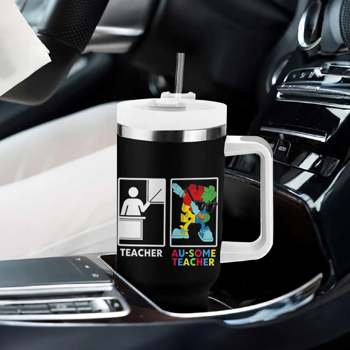 Funny Au Some Teacher Tumbler With Handle Autism Acceptance Special Education Gift