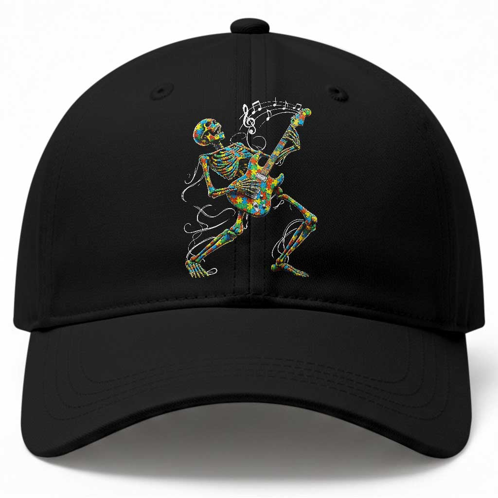 Autism Acceptance Rock Guitar Skeleton Baseball Cap Music Lover
