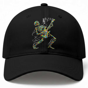 Autism Acceptance Rock Guitar Skeleton Baseball Cap Music Lover