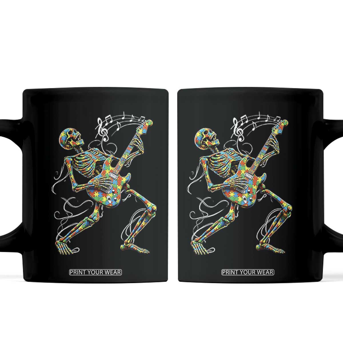 Autism Acceptance Rock Guitar Skeleton Coffee Mug Music Lover