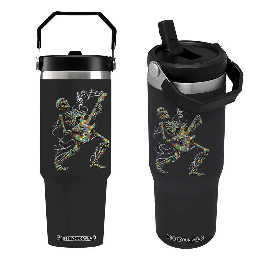 Autism Acceptance Rock Guitar Skeleton Flip Straw Tumbler Music Lover
