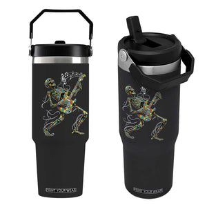 Autism Acceptance Rock Guitar Skeleton Flip Straw Tumbler Music Lover