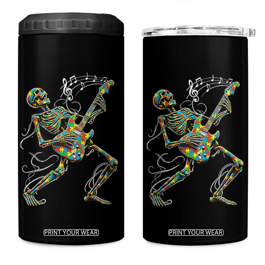 Autism Acceptance Rock Guitar Skeleton 4 in 1 Can Cooler Tumbler Music Lover TS12 One Size: 16 oz Black Print Your Wear