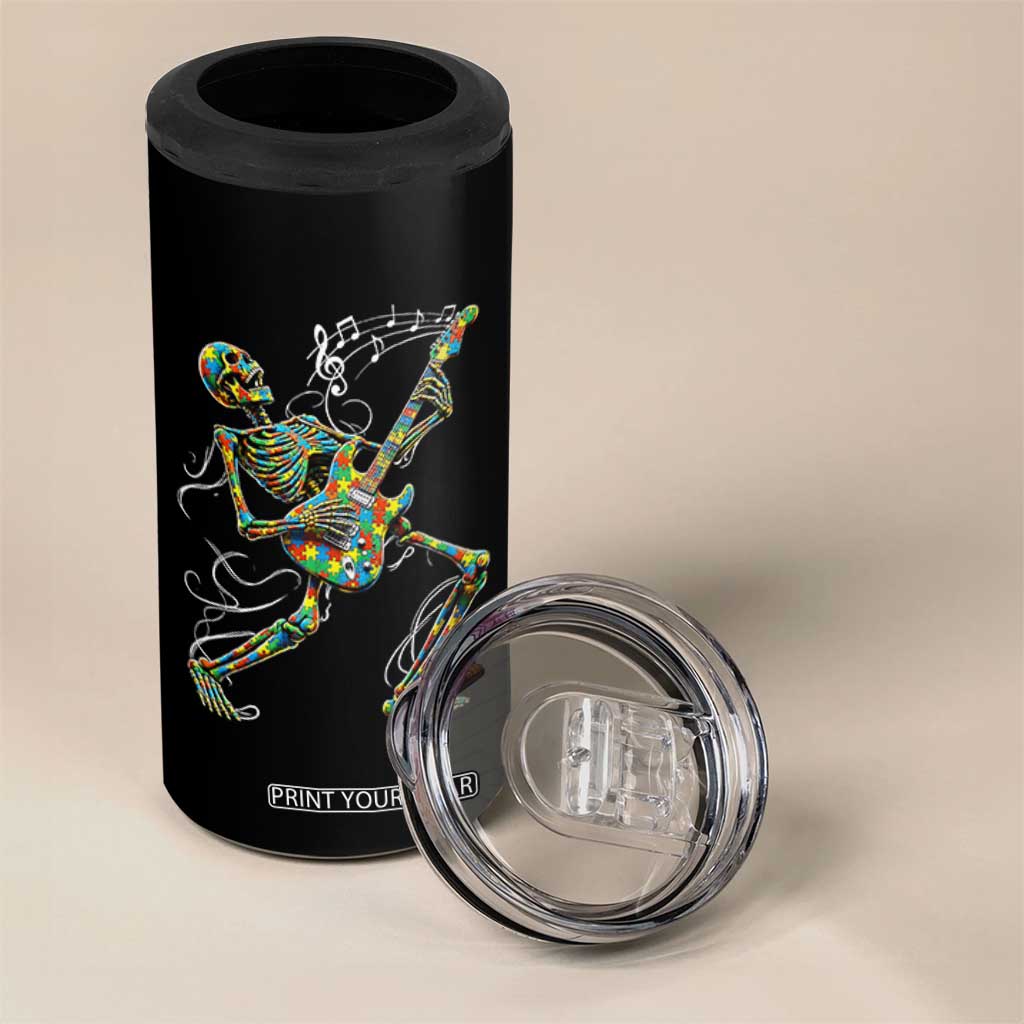 Autism Acceptance Rock Guitar Skeleton 4 in 1 Can Cooler Tumbler Music Lover