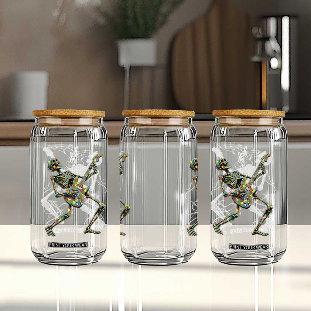 Autism Acceptance Rock Guitar Skeleton Glass Can Music Lover