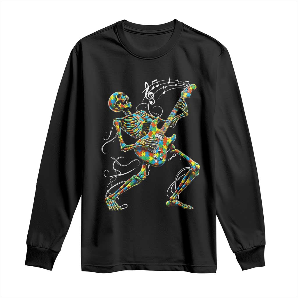 Autism Acceptance Rock Guitar Skeleton Long Sleeve Shirt Music Lover