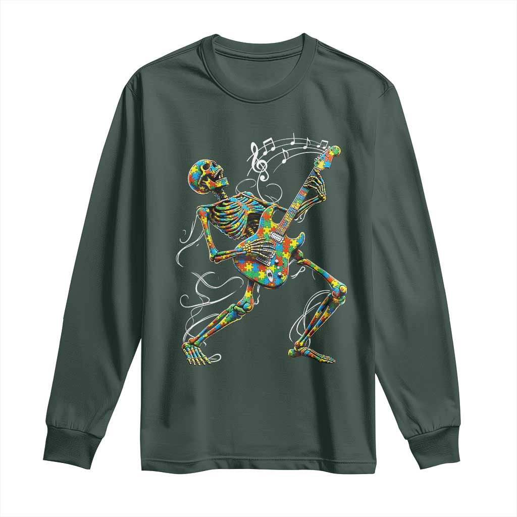Autism Acceptance Rock Guitar Skeleton Long Sleeve Shirt Music Lover