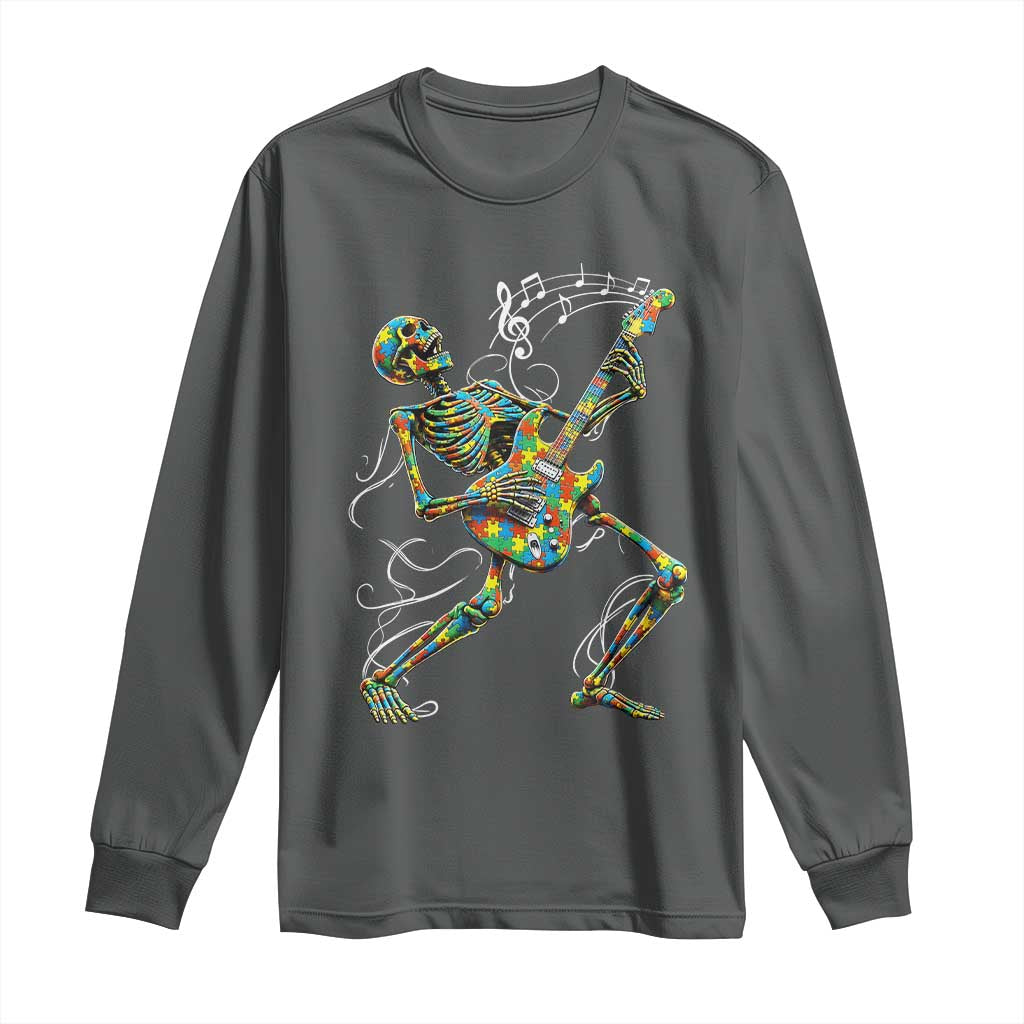 Autism Acceptance Rock Guitar Skeleton Long Sleeve Shirt Music Lover