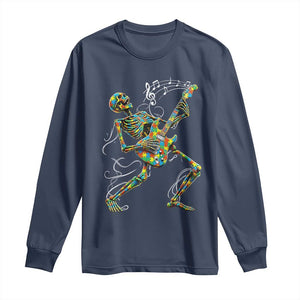 Autism Acceptance Rock Guitar Skeleton Long Sleeve Shirt Music Lover