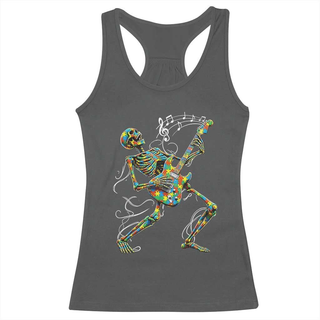 Autism Acceptance Rock Guitar Skeleton Racerback Tank Top Music Lover