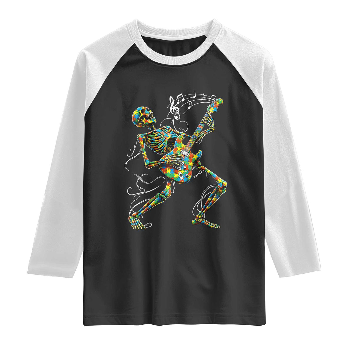 Autism Acceptance Rock Guitar Skeleton Raglan Shirt Music Lover
