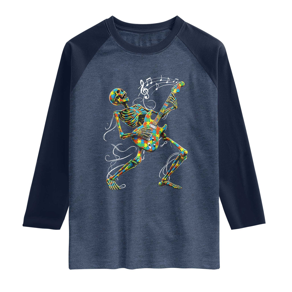 Autism Acceptance Rock Guitar Skeleton Raglan Shirt Music Lover