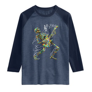 Autism Acceptance Rock Guitar Skeleton Raglan Shirt Music Lover