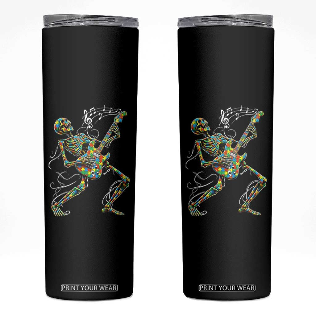 Autism Acceptance Rock Guitar Skeleton Skinny Tumbler Music Lover