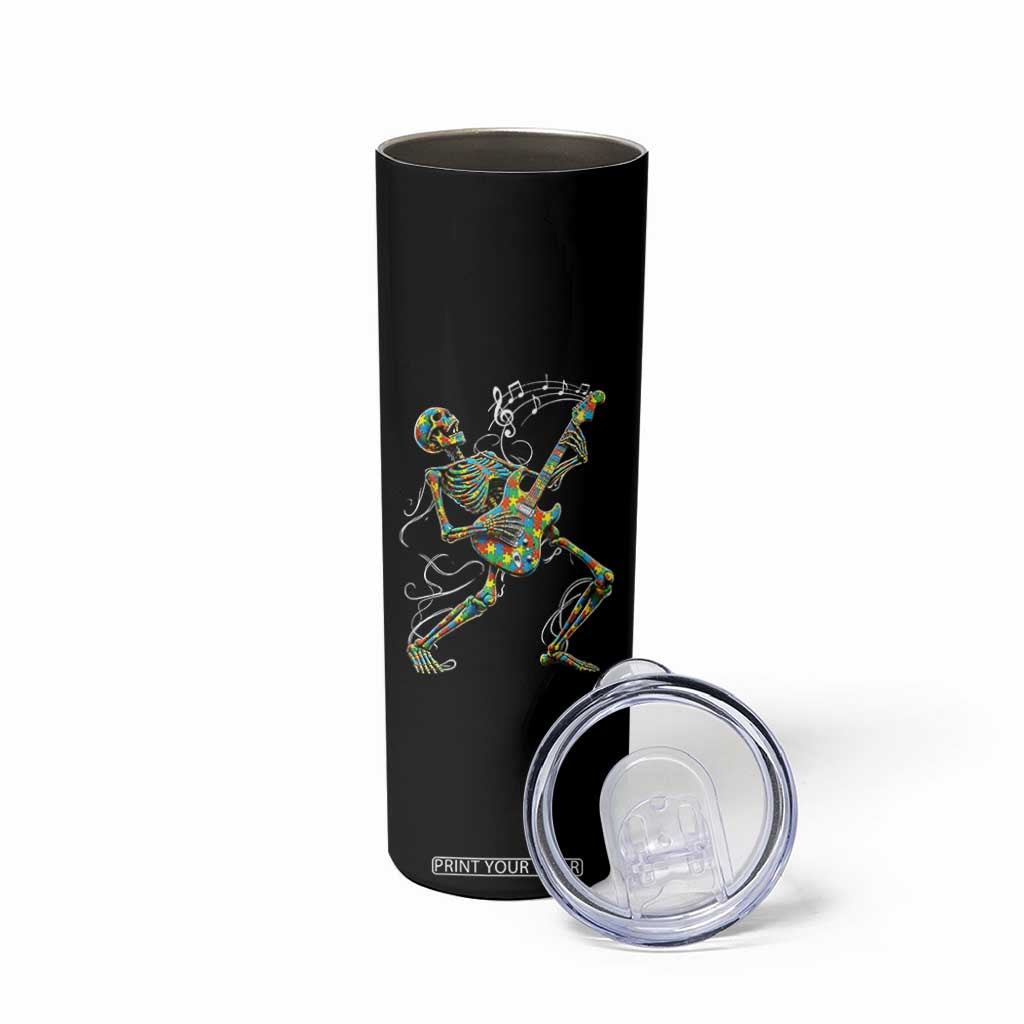 Autism Acceptance Rock Guitar Skeleton Skinny Tumbler Music Lover