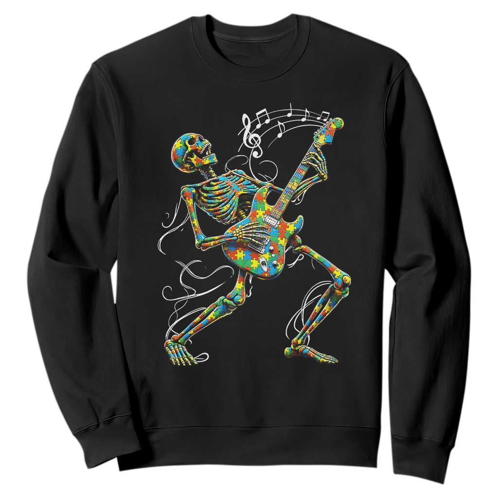 Autism Acceptance Rock Guitar Skeleton Sweatshirt Music Lover