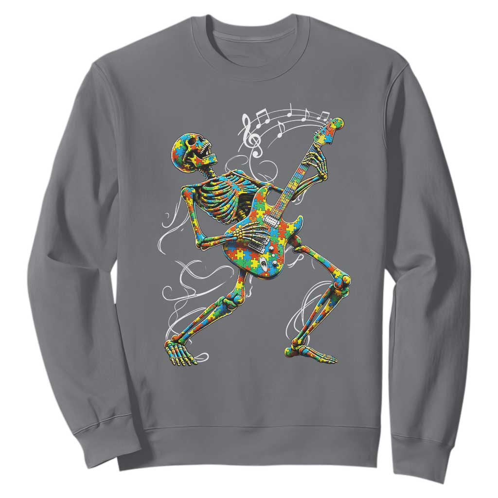 Autism Acceptance Rock Guitar Skeleton Sweatshirt Music Lover