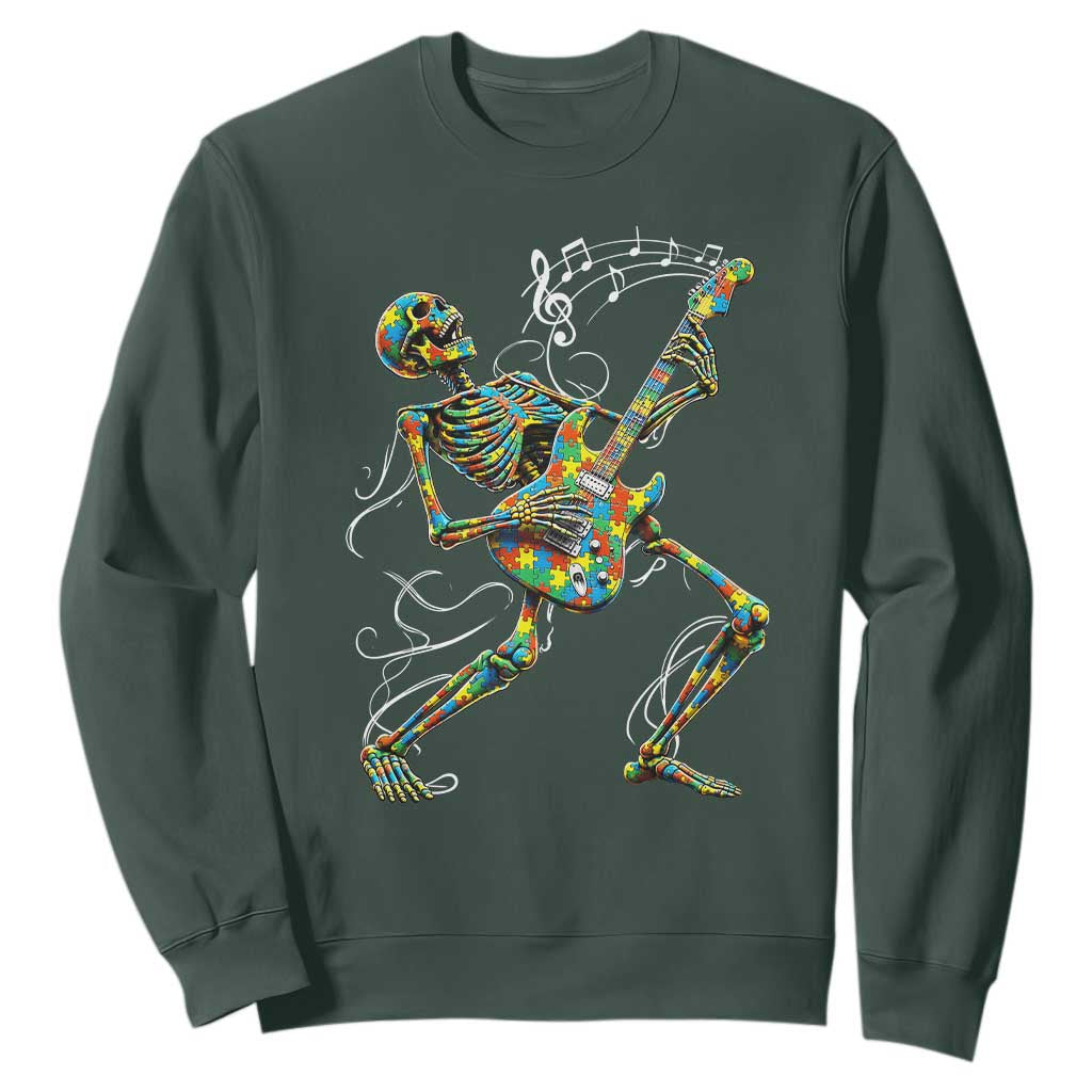 Autism Acceptance Rock Guitar Skeleton Sweatshirt Music Lover