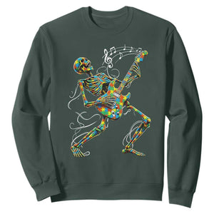 Autism Acceptance Rock Guitar Skeleton Sweatshirt Music Lover