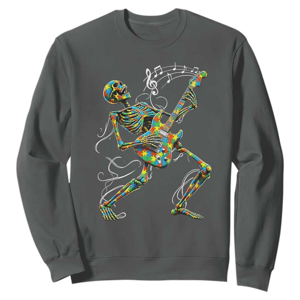 Autism Acceptance Rock Guitar Skeleton Sweatshirt Music Lover
