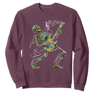 Autism Acceptance Rock Guitar Skeleton Sweatshirt Music Lover