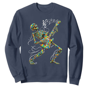 Autism Acceptance Rock Guitar Skeleton Sweatshirt Music Lover