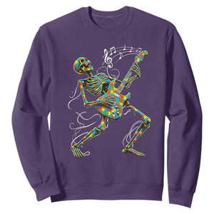 Autism Acceptance Rock Guitar Skeleton Sweatshirt Music Lover