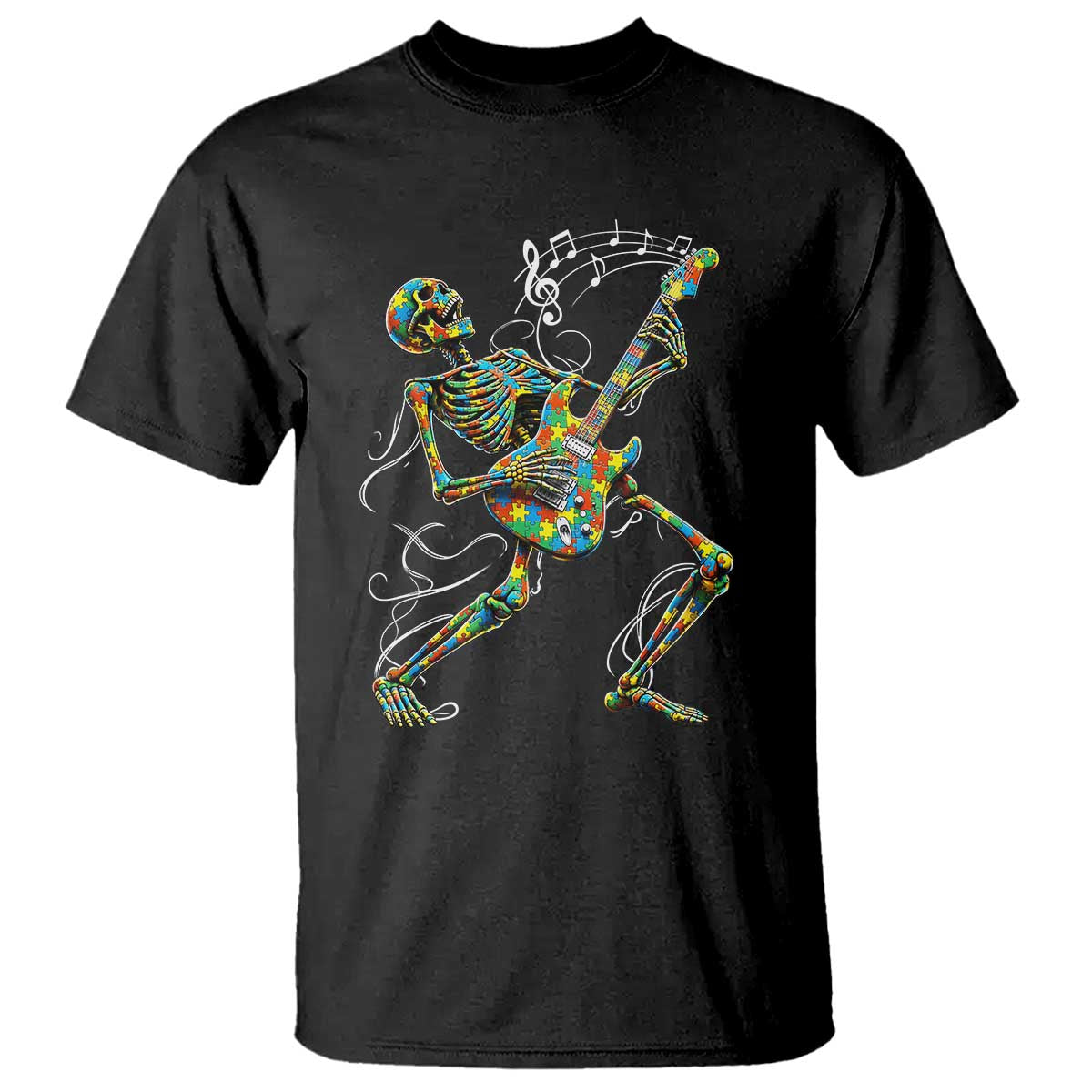 Autism Acceptance Rock Guitar Skeleton T Shirt Music Lover