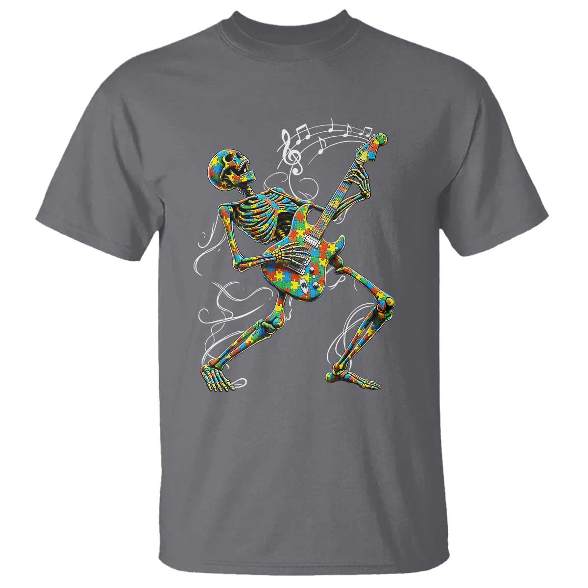 Autism Acceptance Rock Guitar Skeleton T Shirt Music Lover
