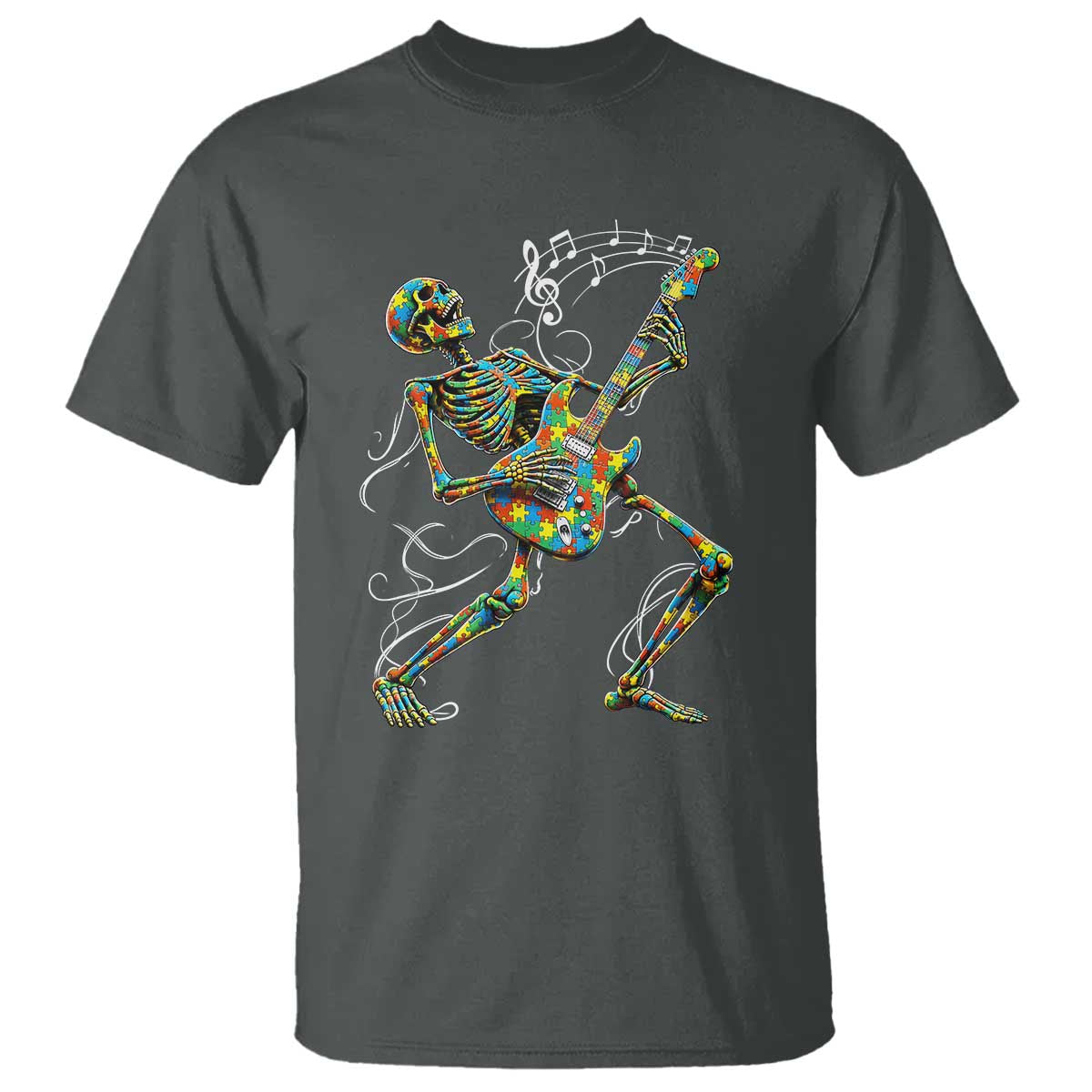 Autism Acceptance Rock Guitar Skeleton T Shirt Music Lover
