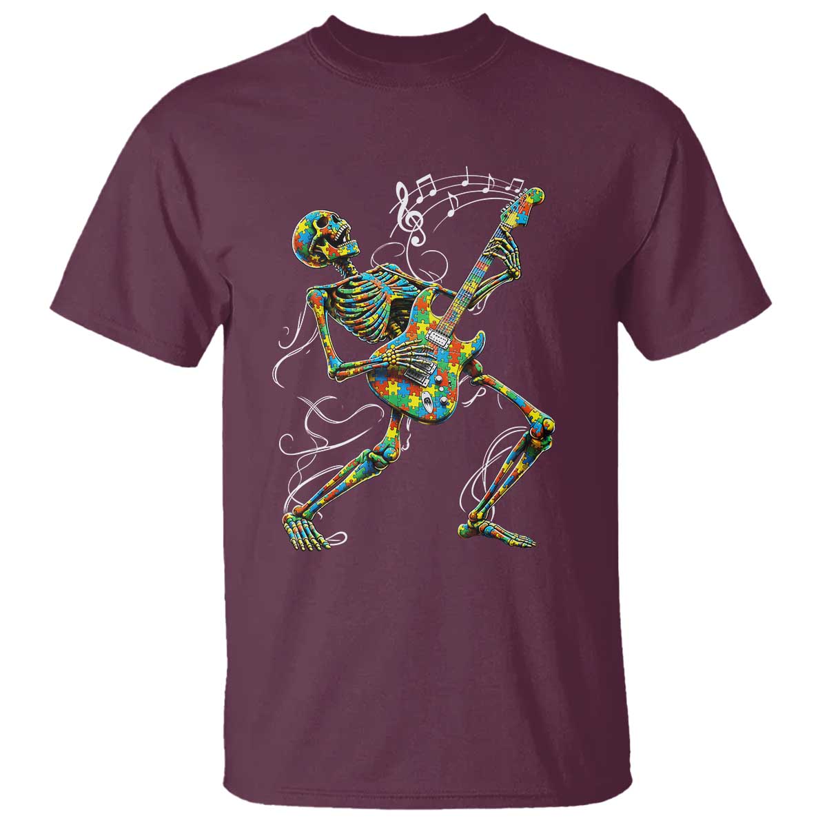 Autism Acceptance Rock Guitar Skeleton T Shirt Music Lover