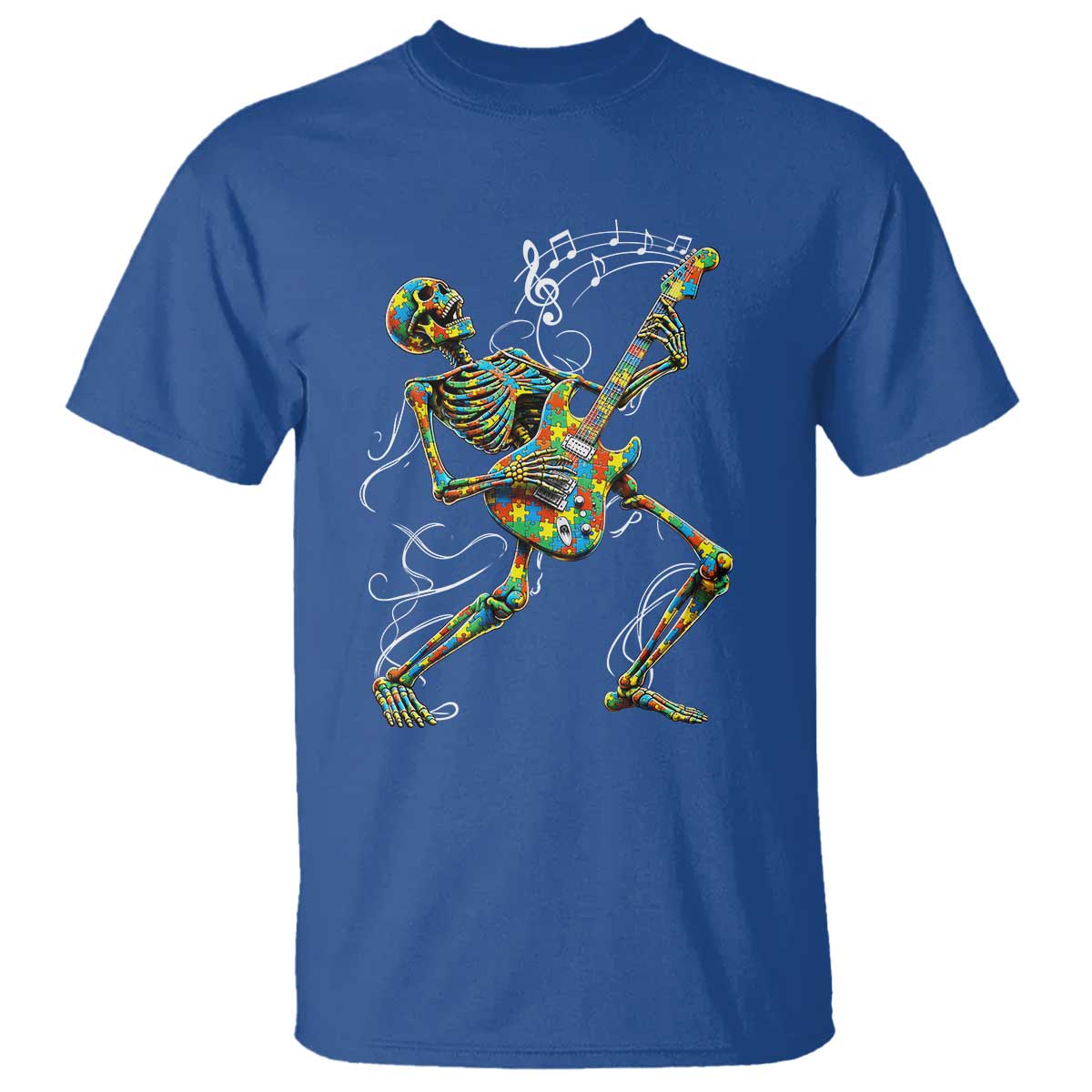 Autism Acceptance Rock Guitar Skeleton T Shirt Music Lover
