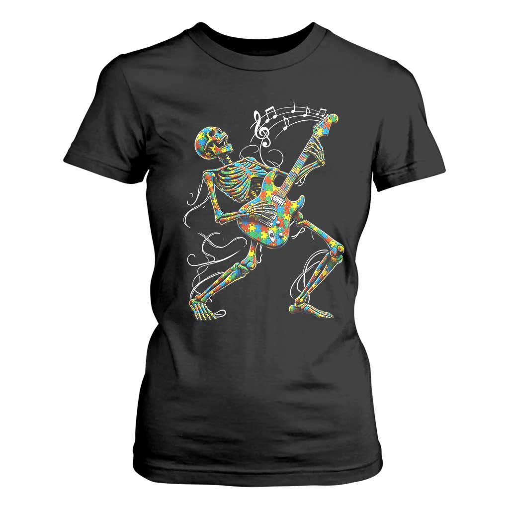 Autism Acceptance Rock Guitar Skeleton T Shirt For Women Music Lover