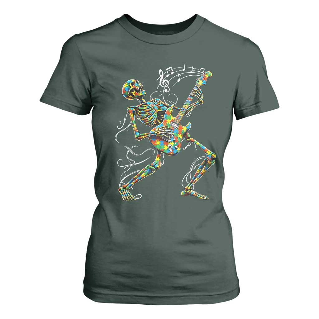 Autism Acceptance Rock Guitar Skeleton T Shirt For Women Music Lover