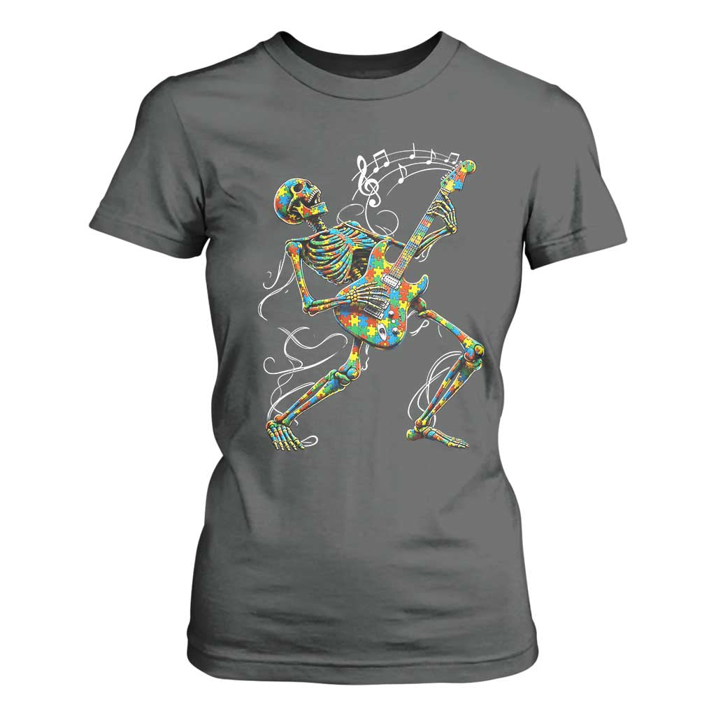 Autism Acceptance Rock Guitar Skeleton T Shirt For Women Music Lover