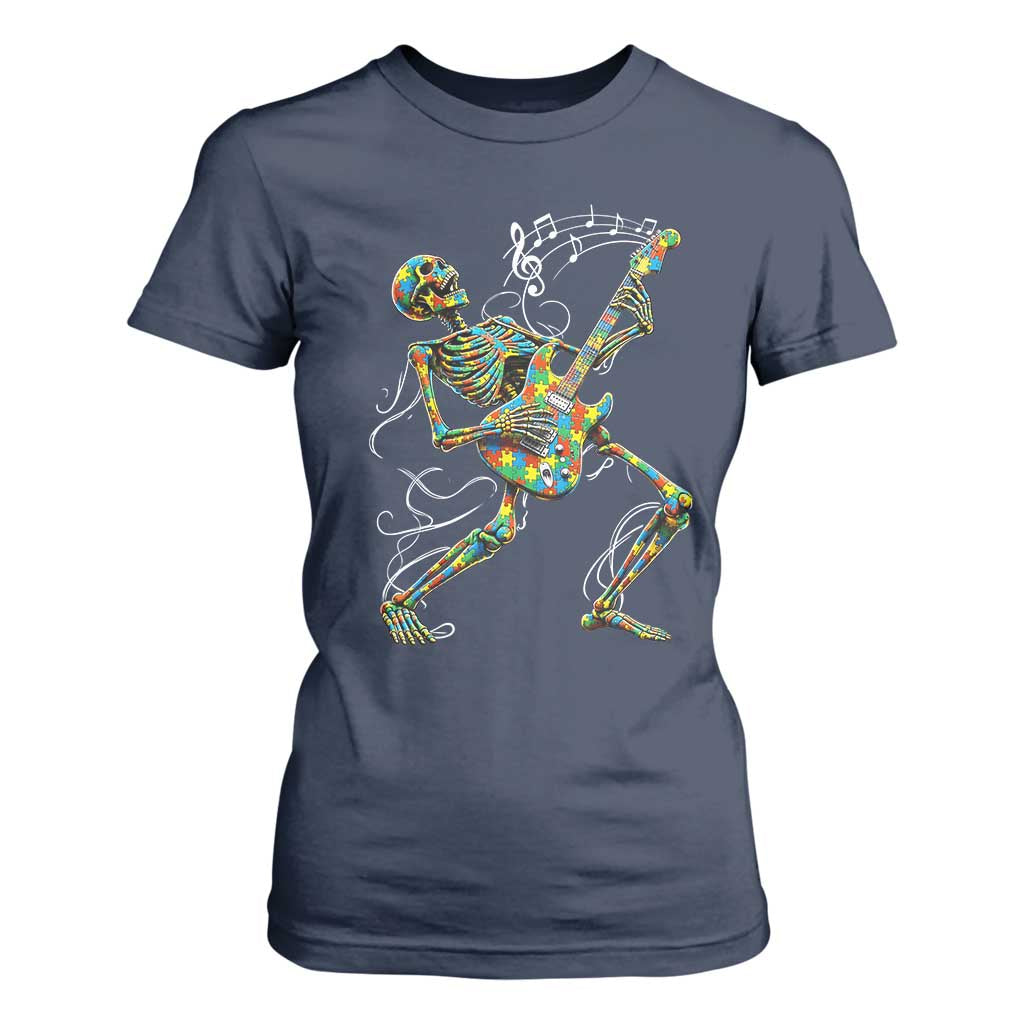 Autism Acceptance Rock Guitar Skeleton T Shirt For Women Music Lover