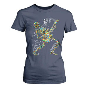 Autism Acceptance Rock Guitar Skeleton T Shirt For Women Music Lover