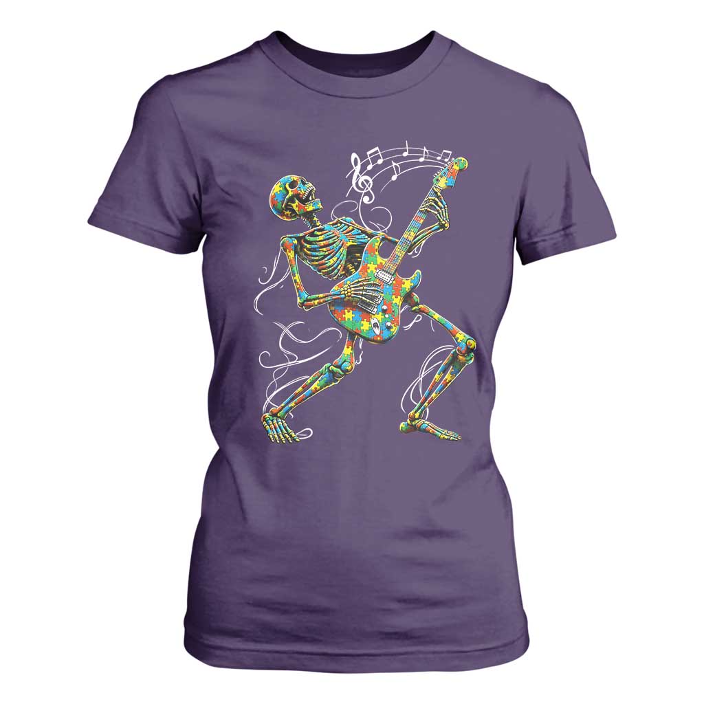 Autism Acceptance Rock Guitar Skeleton T Shirt For Women Music Lover